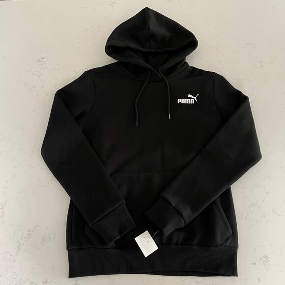 Puma ESS Small Logo Neutral Cotton Poly Blend Hoodie Kanga Pouch Black Sz XS NWT - Picture 1 of 12